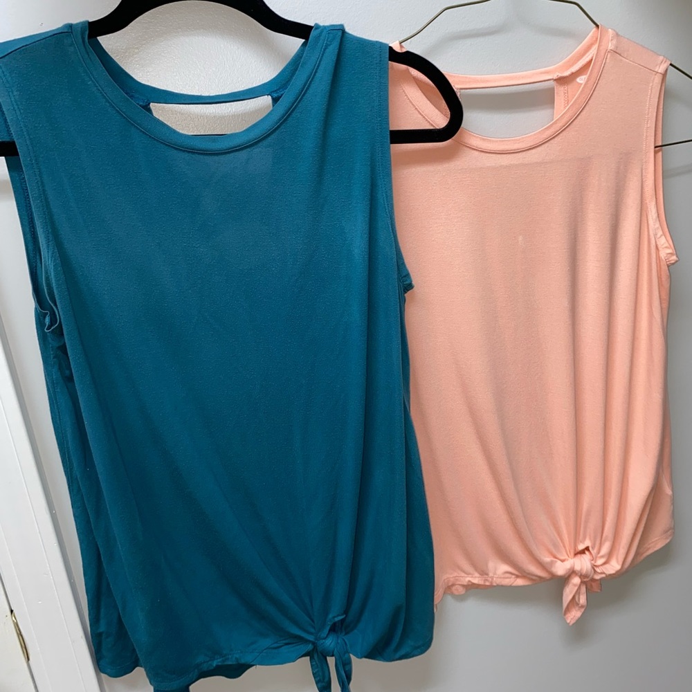 Pair of pink and blue tie-front tank tops